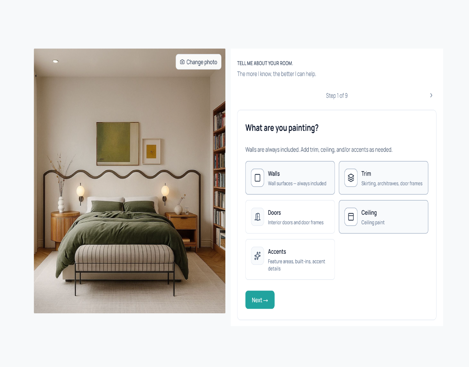 Room setup form with photo upload