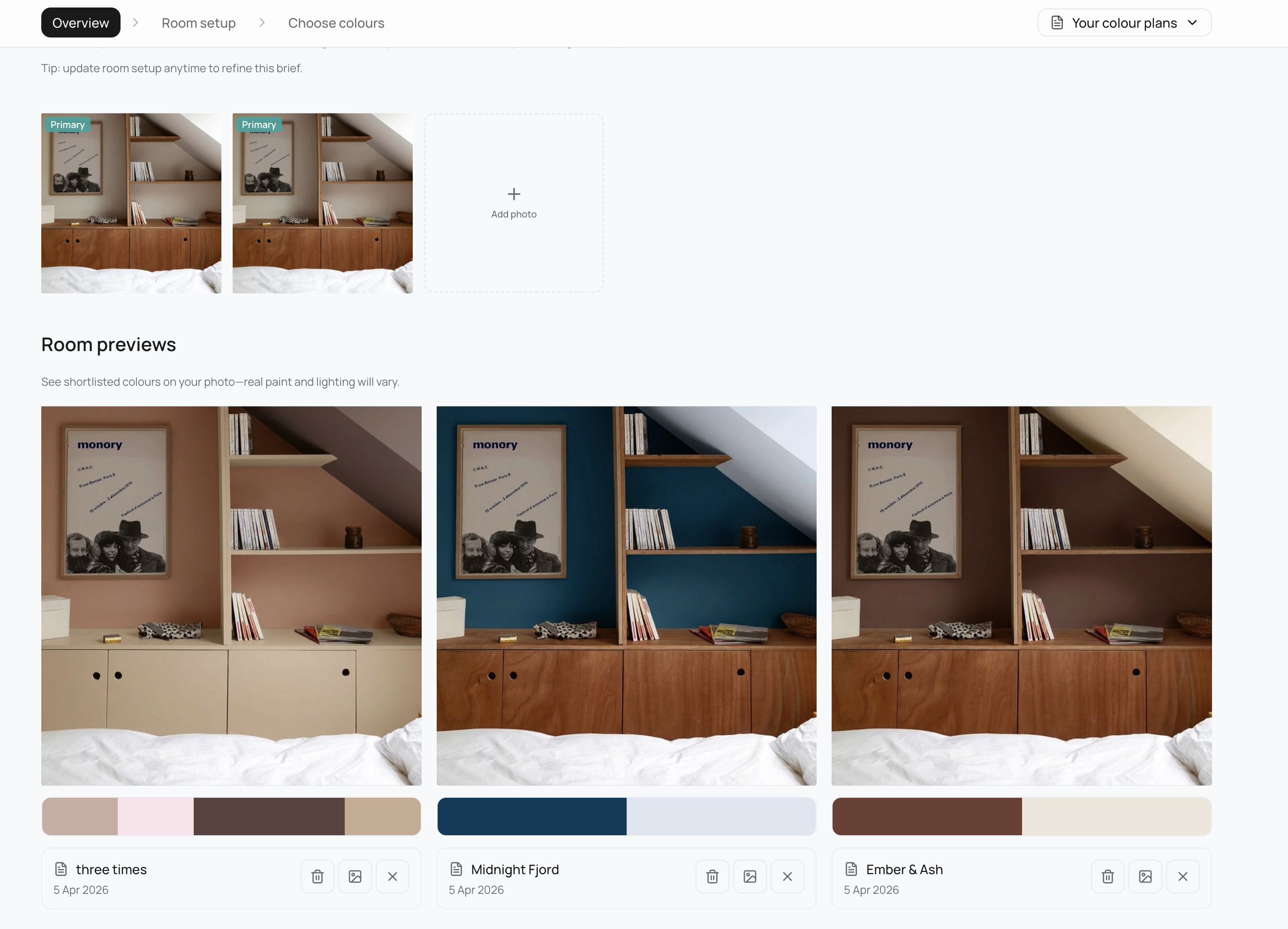 See real paint colours applied to your room